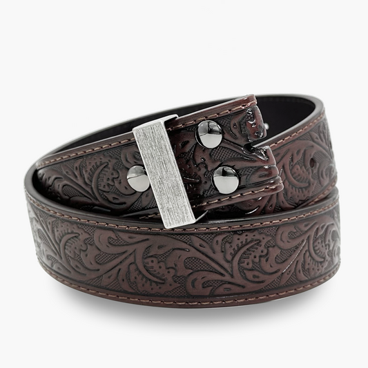 Brown Leaf Tooled Belt Strap