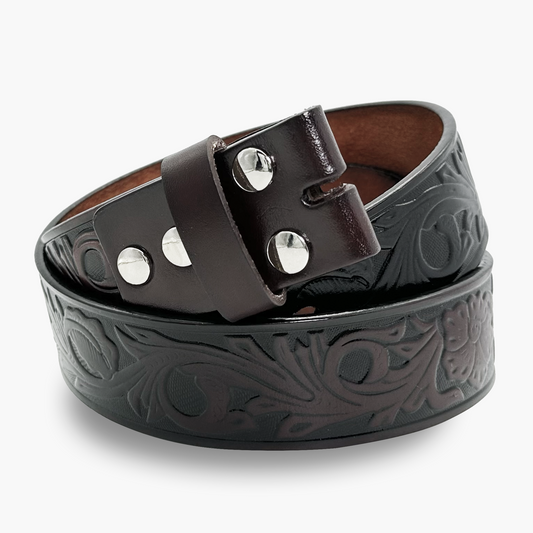Black Floral Tooled Belt Strap