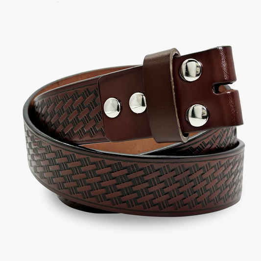 Brown Basket Weave Embossed Belt Strap