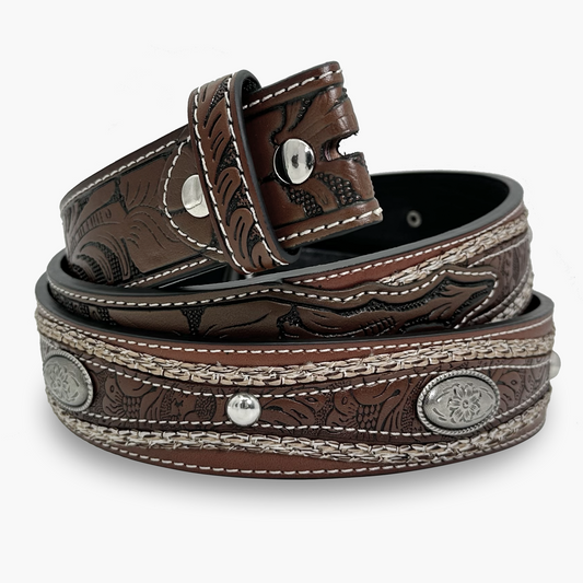 Brown Due-rope Studded Belt Strap
