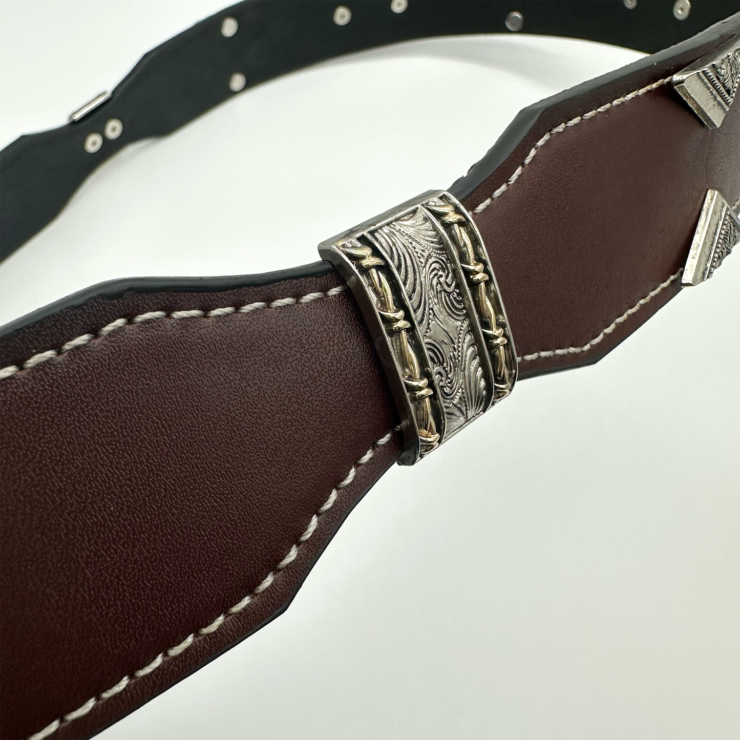 Brown Mid-tapered Studded Belt Strap