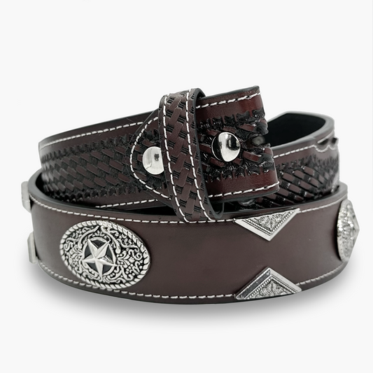 Brown Mid-tapered Studded Belt Strap