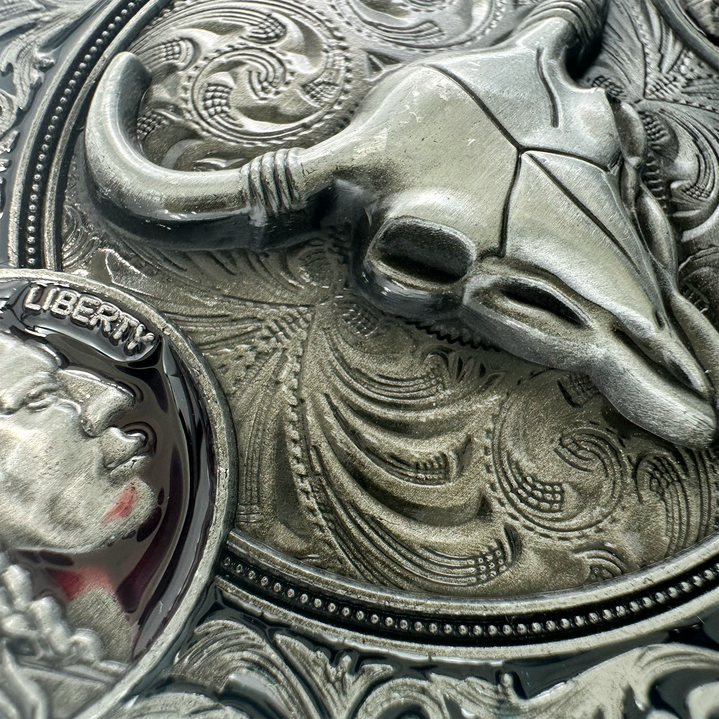 Silver Cow Skull Belt Buckle