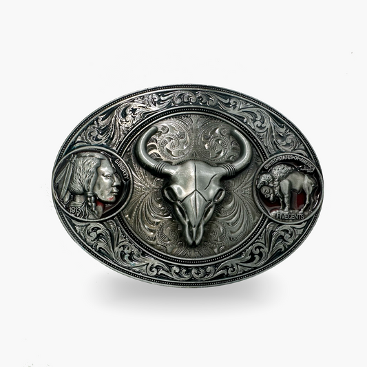 Silver Cow Skull Belt Buckle