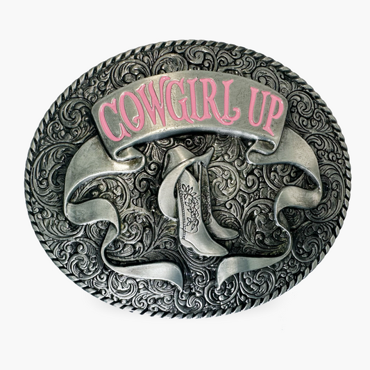 Silver Cowgirl Up Belt Buckle