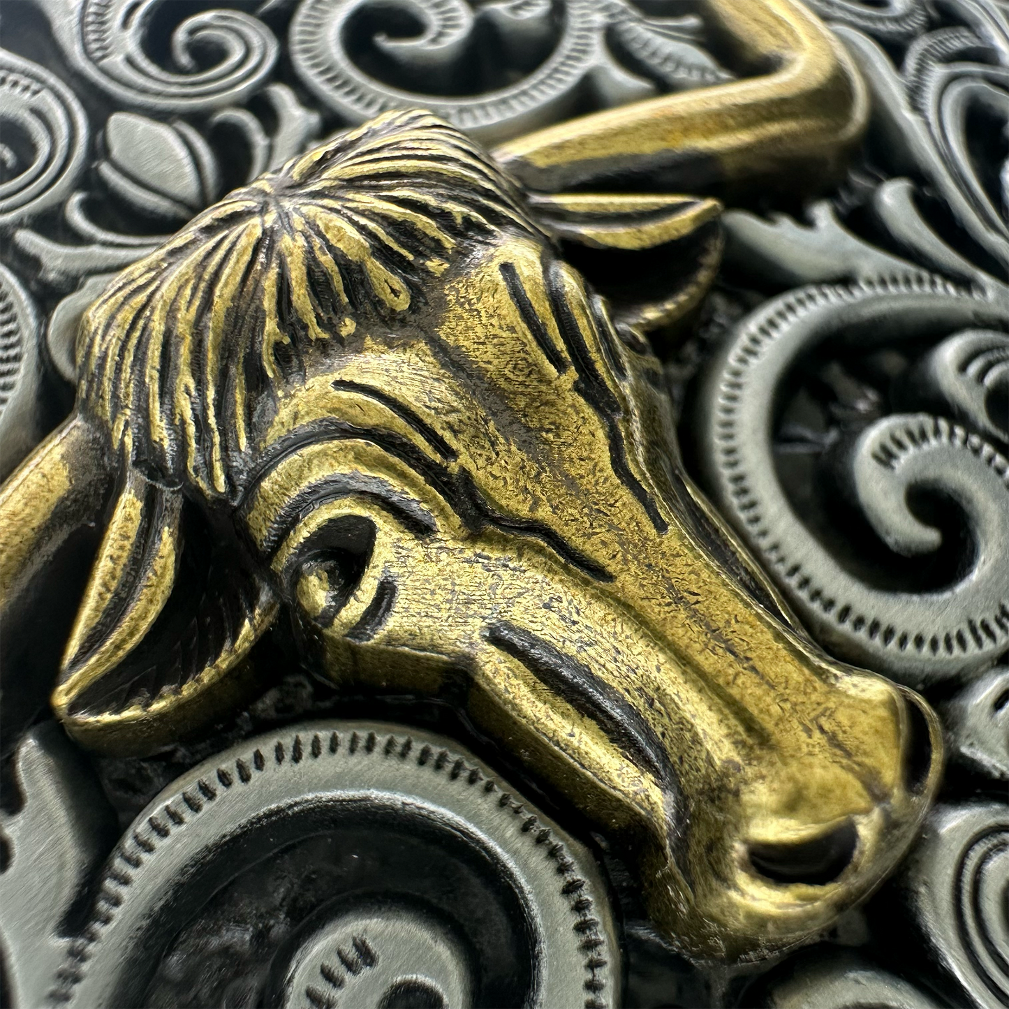 Silver Antique Cow Skull Belt Buckle