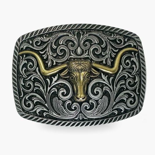 Silver Antique Cow Skull Belt Buckle