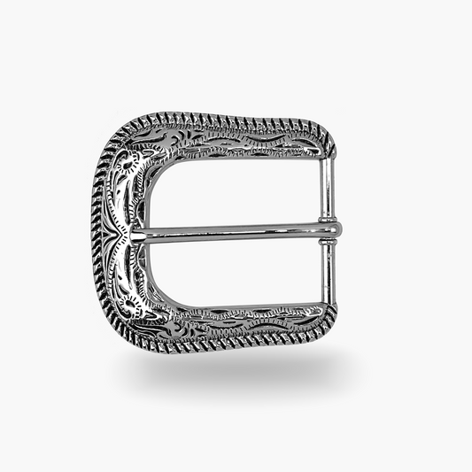 Silver Classic Floral Embossed Belt Buckle