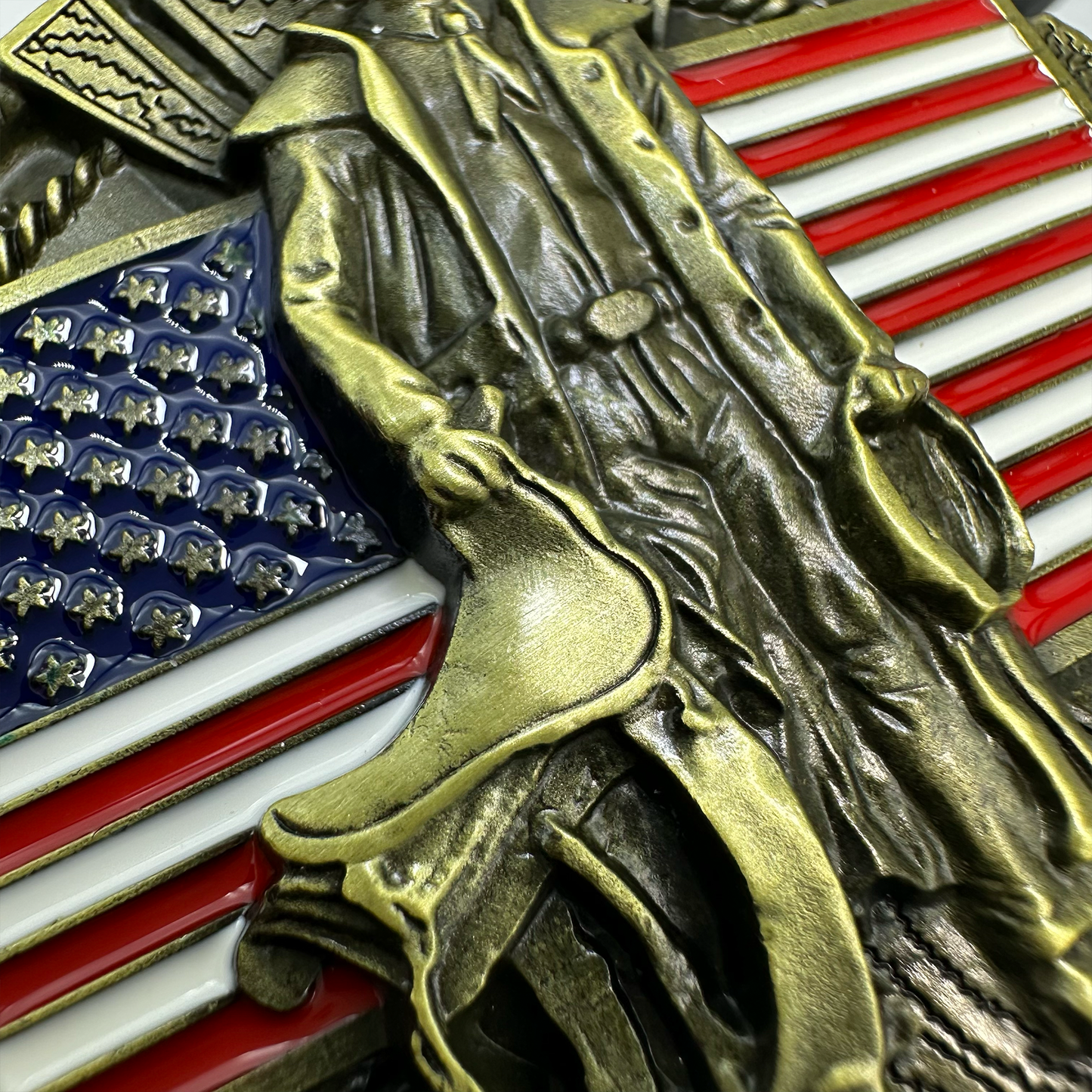Brass Cowboy with Flag Belt Buckle